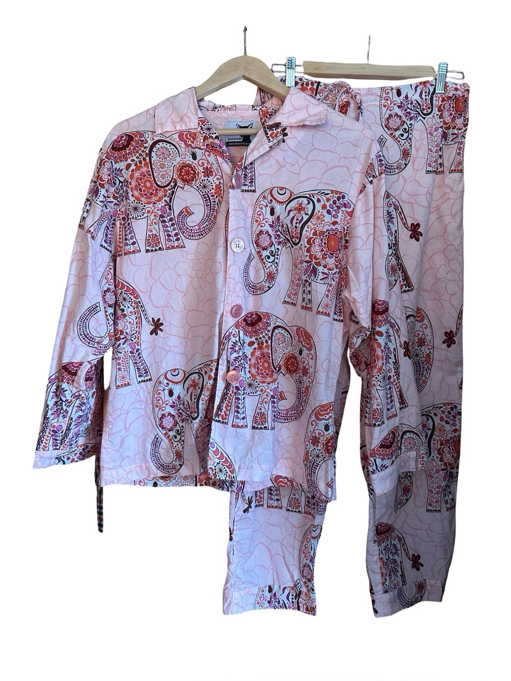 The Cat’s Pajamas Pink Elephant Long Sleeved Cotton Pajama Set Sz S